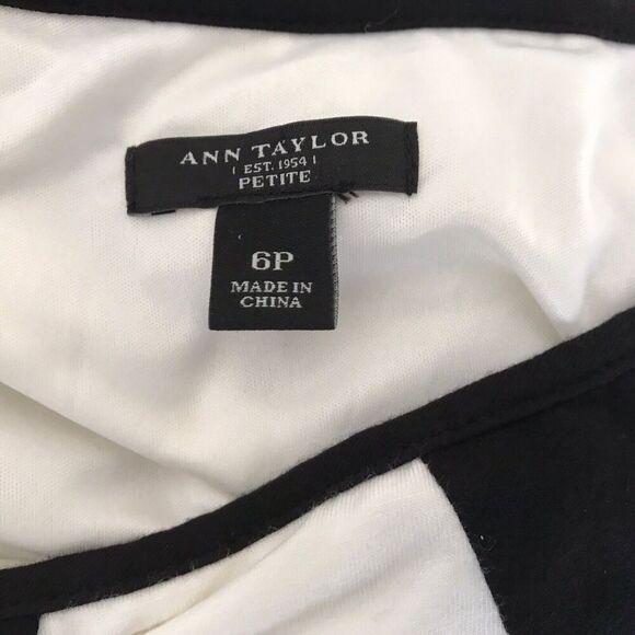 Ann Taylor Petite Dress Size 6P Black White Colorblock Asymmetric Handkerchief - Picture 8 of 10